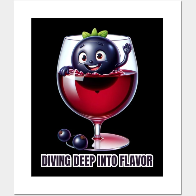 Berry Dive - Diving Deep into Flavor Wine Connoisseur Tee Wall Art by vk09design